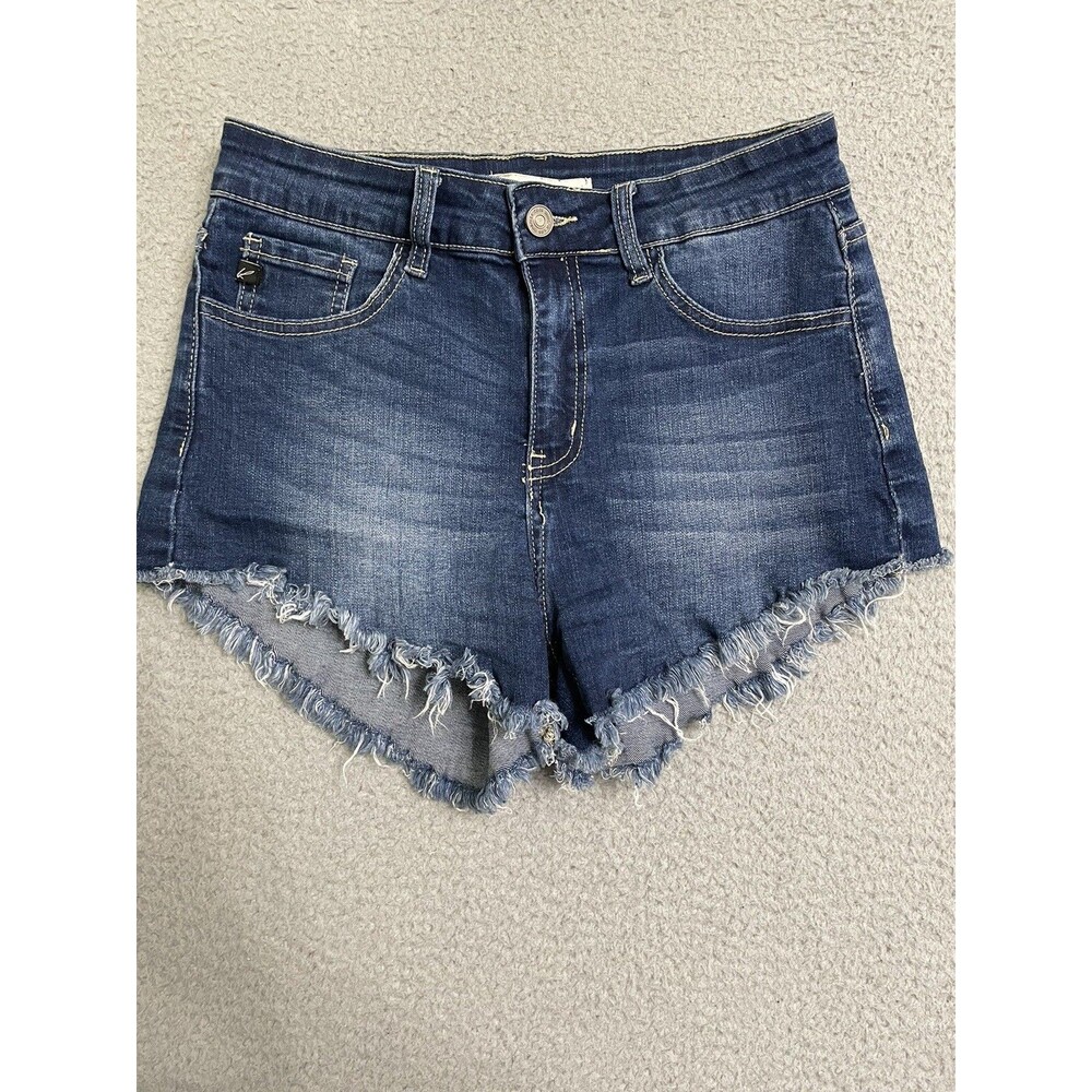 KanCan Dark Wash Denim Raw Fringe Hem High Rise Shorts KC6033M Size 7/27